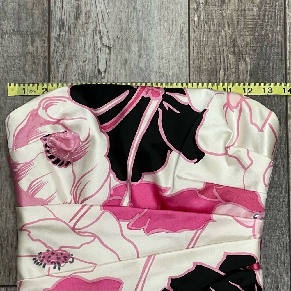 Kay Unger New York Silk Bustier Pink Off-White Black Floral Strapless Top Size 4 - Picture 11 of 16